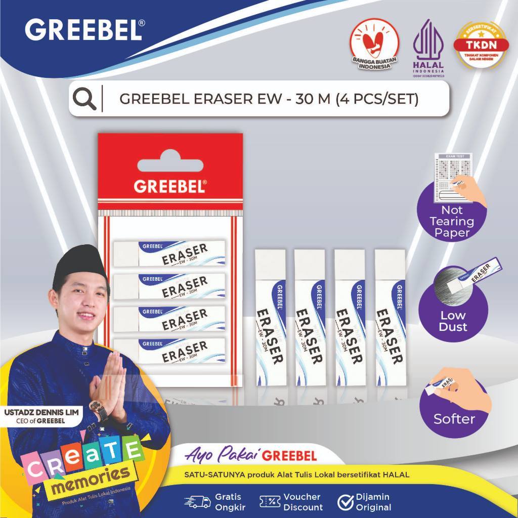 

Greebel Penghapus EW 30 Dan EB 30 Blister - Set 4 Black & White - Penghapus Greebel