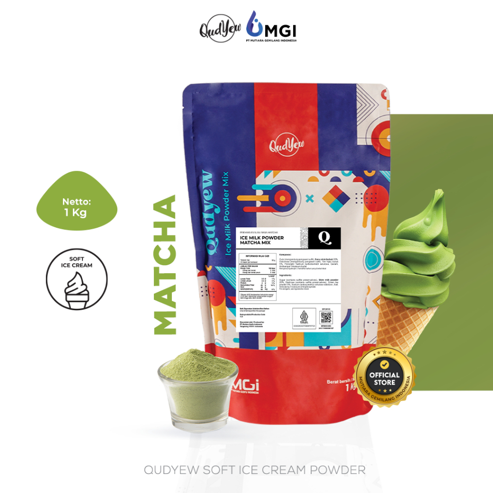 

Qudyew Ice Cream Powder Matcha1 Kg / Bubuk Es Krim 1Kg Premix Soft Ice Cream Powder Greentea
