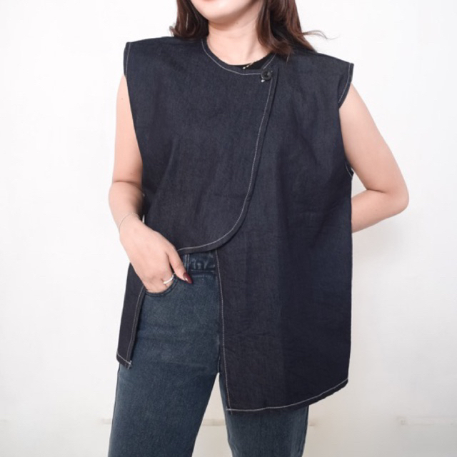 ZORA VEST / Vest outer Rompi Wanita/ Vest Denim wanita / Rompi Kancing samping Wanita