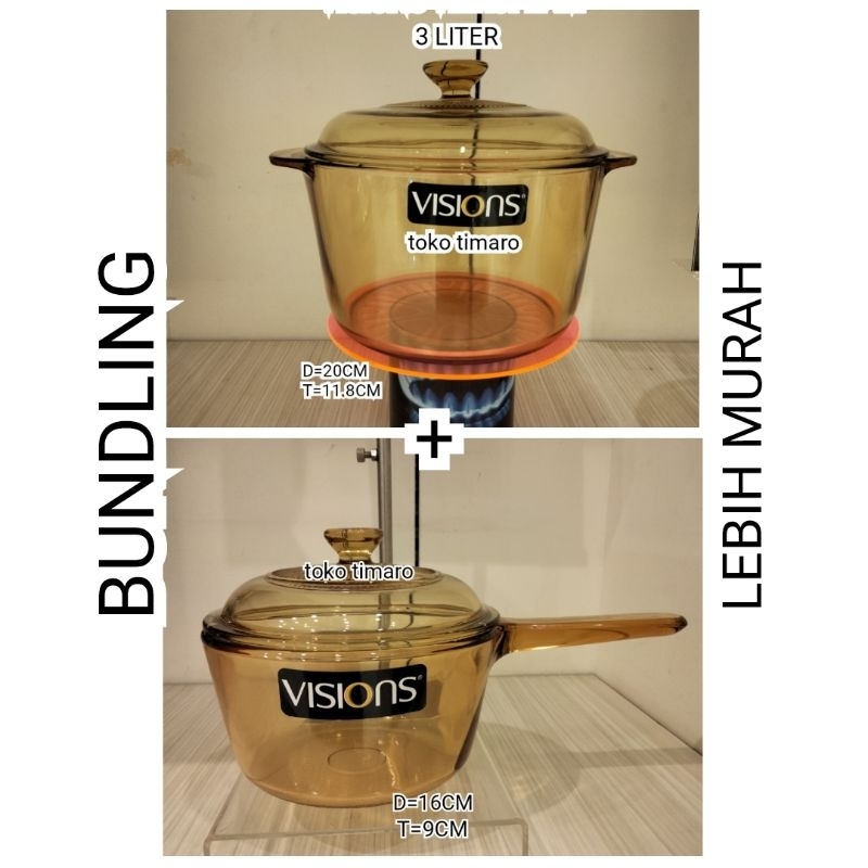 VISIONS VITROFLAM 3L+SAUCEPAN 1L PANCI MASAK KACA BUNDLING