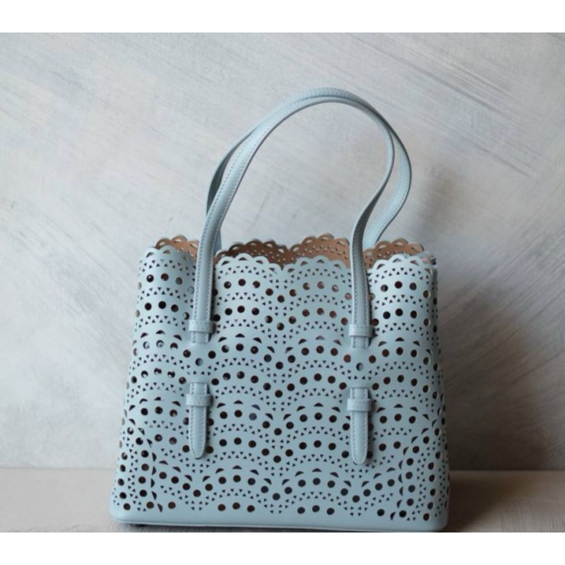 (READY STOCK) ALAIA MINA 25 VIENNE LUX WAVE TOTE BAG GRAY ACIER - ORIGINAL