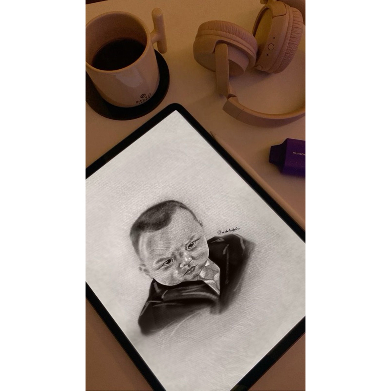 SKETSA WAJAH PORTRAIT MONOCROME PREMIUM | HADIAH LUKISAN WAJAH DIGITAL (SOFTCOPY)