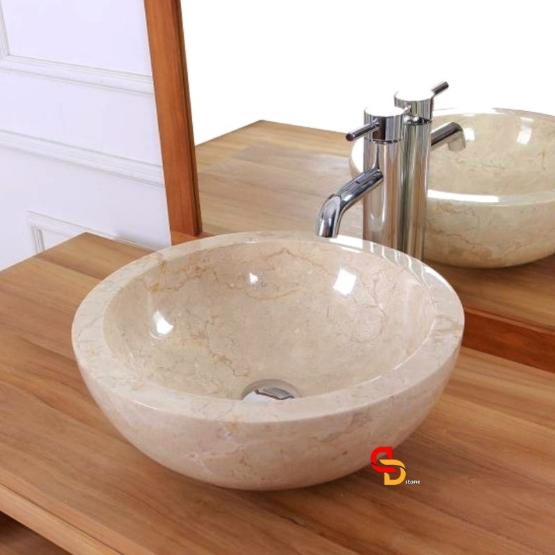 Wastafel Marmer mangkok Bulat | Wash Basin Kamar Mandi Minimalis | Cucitangan | Diameter 35 bowl mar
