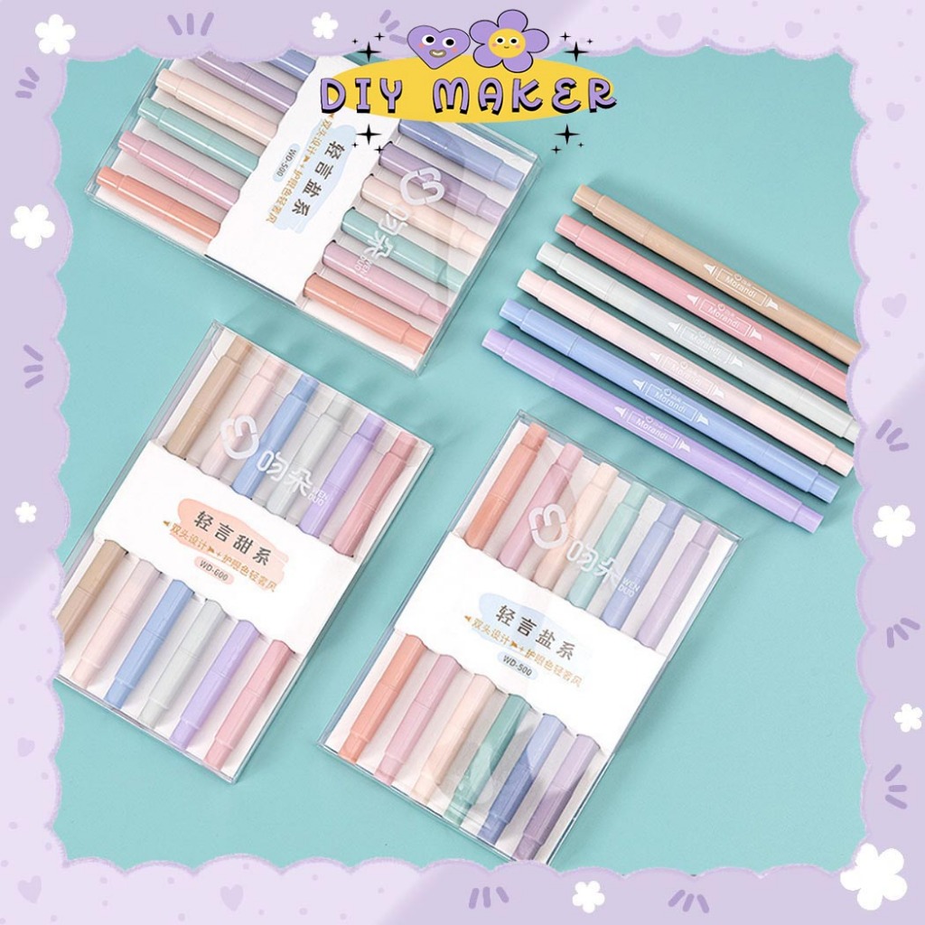 

DM Dua Sisi Highlighter Pen 2 In 1 Morandi Colours 1 Set 6 Pcs / Sketch maker 12Pcs 24Pcs ATK - AT12