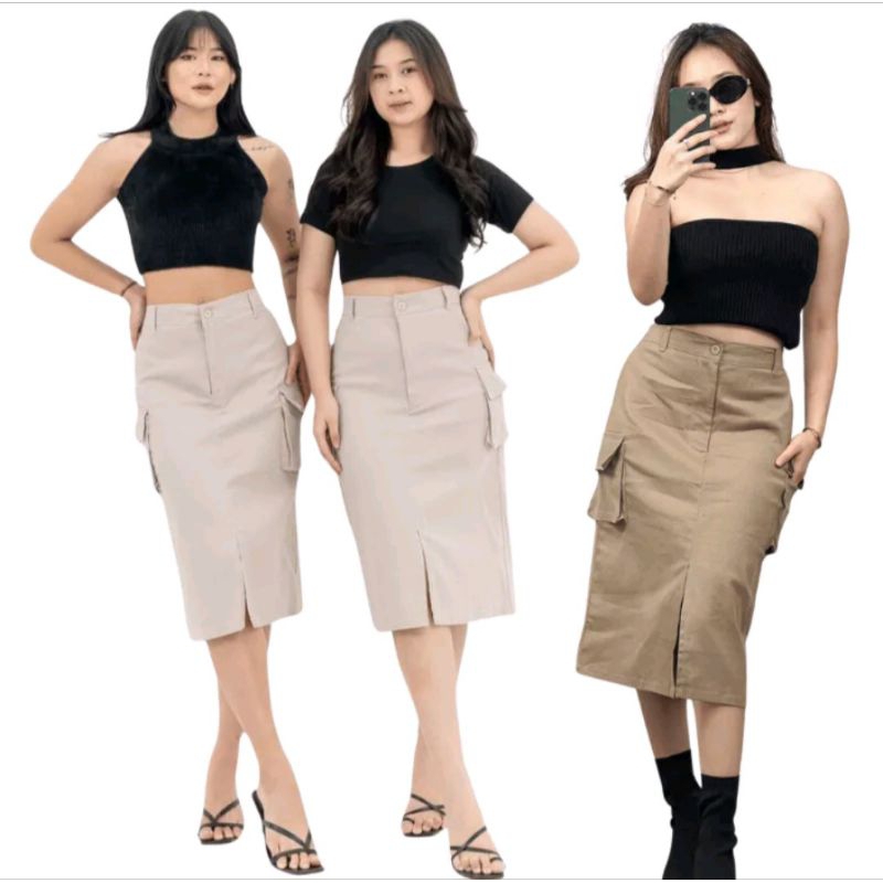 DEEMEN - SKIRT CARGO - ROK CARGO MIDI - SKIRT CARGO HIGHWAIST