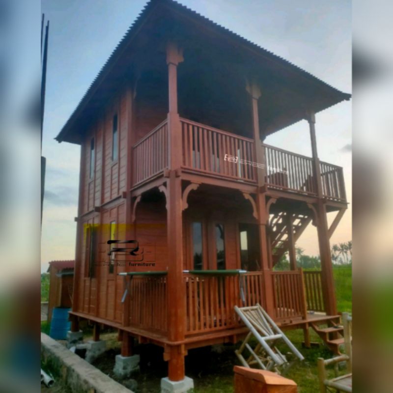 rumah kayu jati rumah Jawa gazebo saung tingkat minimalis ukuran 4 x 6 meter