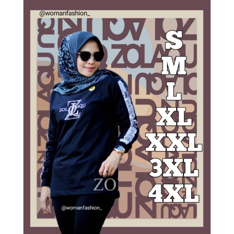Kaos Wanita Zolaqu Biru Navy Original Fashionable T-Shirt Casual Oversized Lengan Panjang Atasan San
