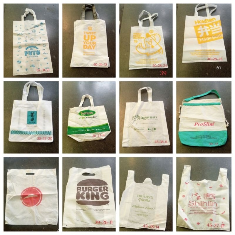 

Shopping bag Tas belanja Spunbond eco bag hokben BK Putien Japan Pizza hut Auntie Anne Sunpride Proslim Puyo Nannys Putih