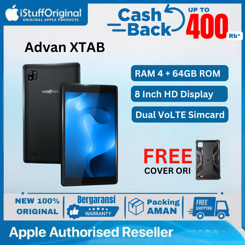 Advan XTAB Tablet 8 Inch RAM 4/64GB Free Cover Resmi