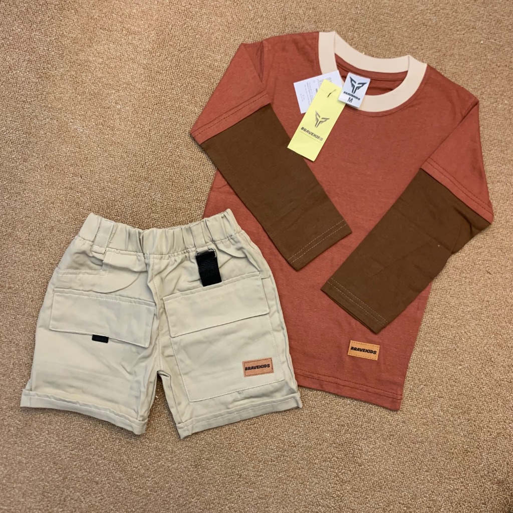 Setelan Anak Kaos Lengan Panjang Two Tone