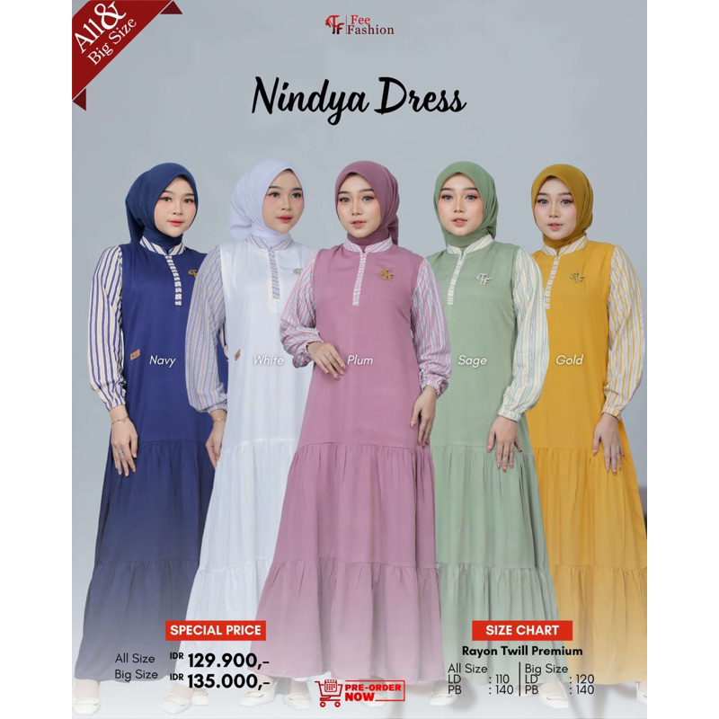 Nindya dress,dress salur, gamis kombinasi ,dress fee fashion