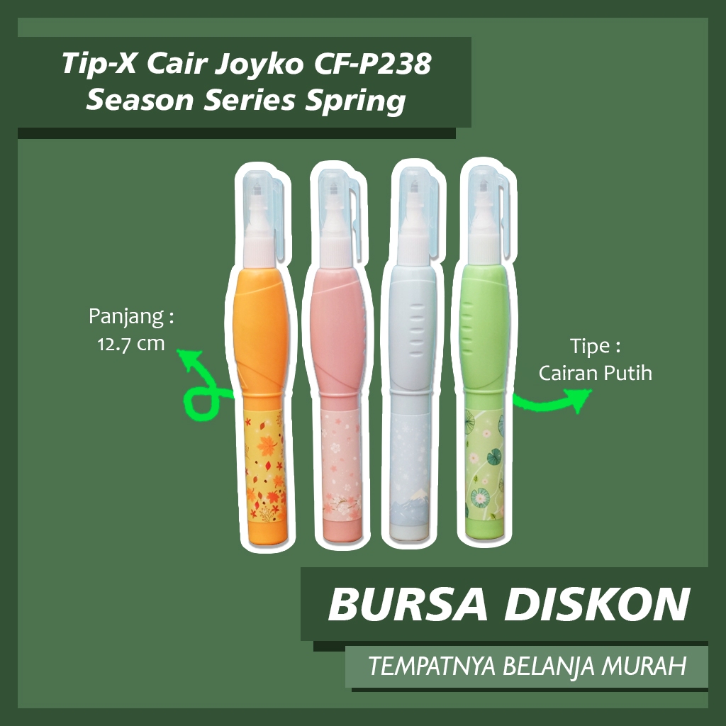 

Tip-X Cair Joyko CF-P238 Season Series Winter Biru Correction Fluid Cairan Koreksi Penghapus Cair Joyko Tip-x Cair Tipex