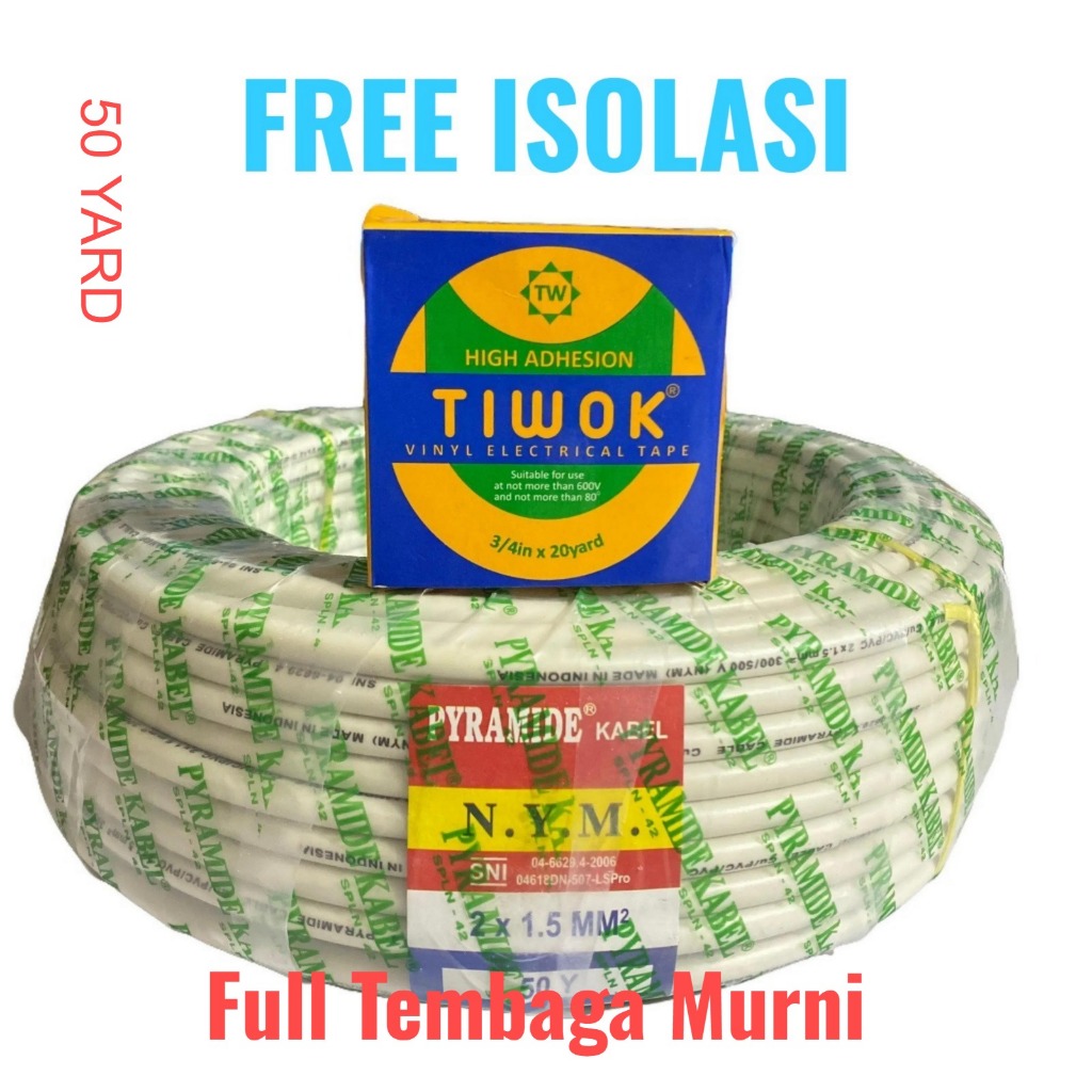 Kabel Listrik /  NYM Pyramide 2 x 1.5 kabel Listrik 50 YARD / Kabel tembaga / Kabel kawat 1 Roll SNI