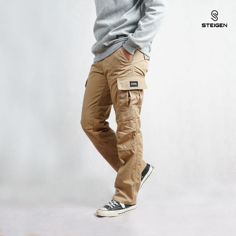 Celana Cargo Panjang Pria Standard Bahan Ripstop Cream - Cargo Pants Pria Original Premium Steigen