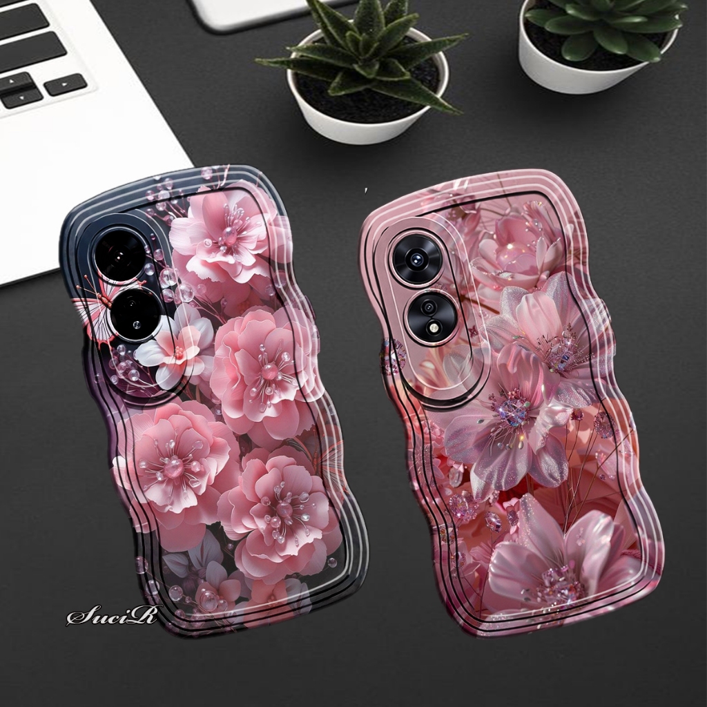 PS - K826 case untuk type OPPO A60 softcase gelombang motif custom bunga