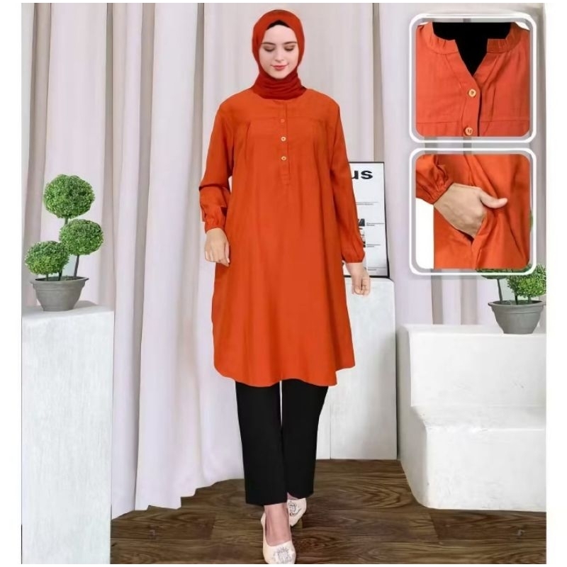 TUNIK VISCOSE POLOS JUMBO WARNA ORANGE BATA