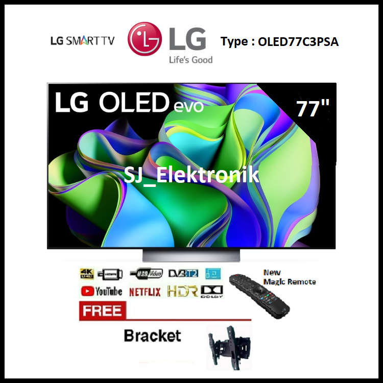 Braket + LG OLED evo C3 77 Inch OLED77C3PSA / OLED77C3 UHD 4K Smart TV