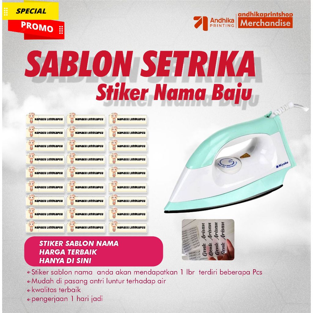 

Stiker Label Nama Baju Sablon Setrika Gratis Custom Nama