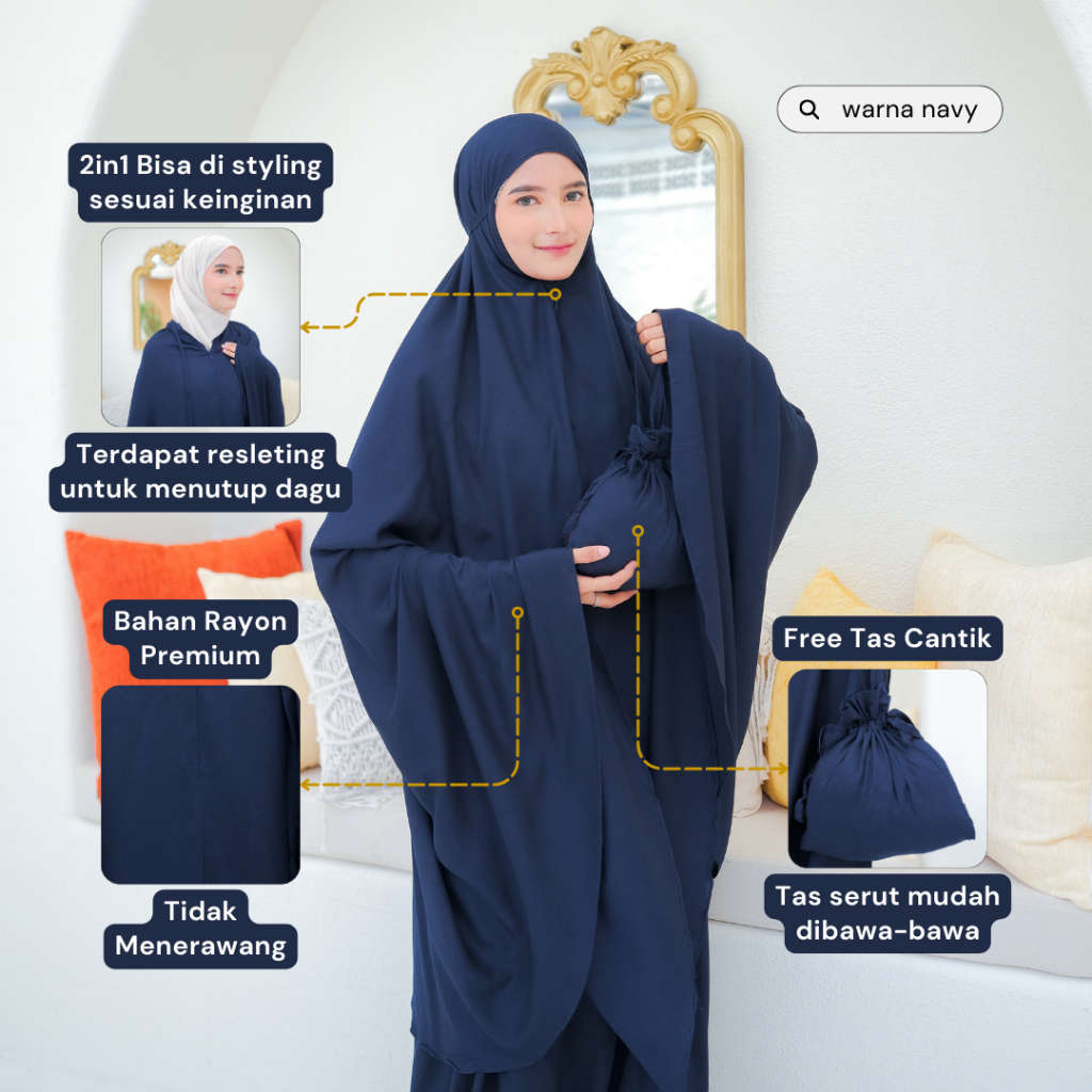 Mukena Dewasa Resleting Katun Rayon Premium Adem Jumbo Hana