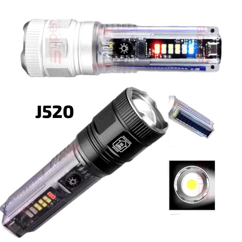 J520 ORIGINAL LAMPU CAS POWER BANK PB SENTER LED LASER ZOOM POWERBANK TYPE C MULTIFUNGSI SENTER CAHA