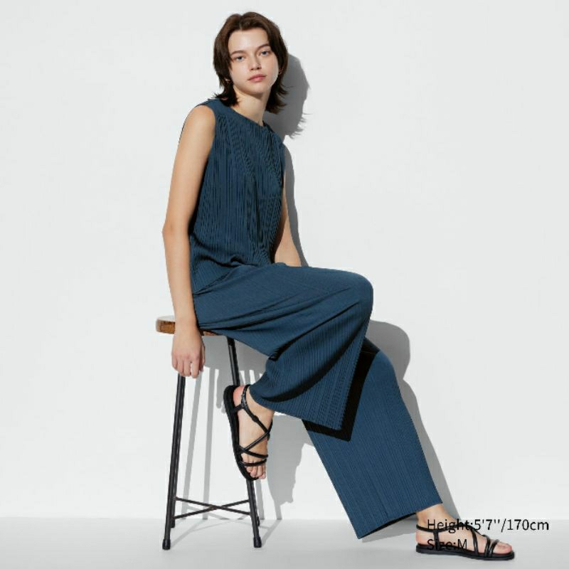 Celana Uniqlo Lurus Lipit Kulot wanita cewek panjang Pleated Straight pants