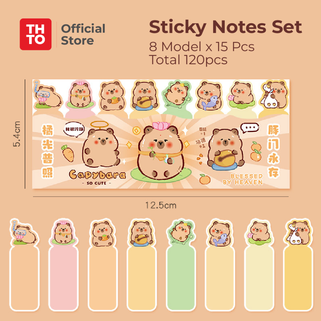

Ay00! THTO Sticky Notes Sticker Paper Kertas Cute Capybara 120 Pcs Note Memo Koreksi Stationery Lucu
