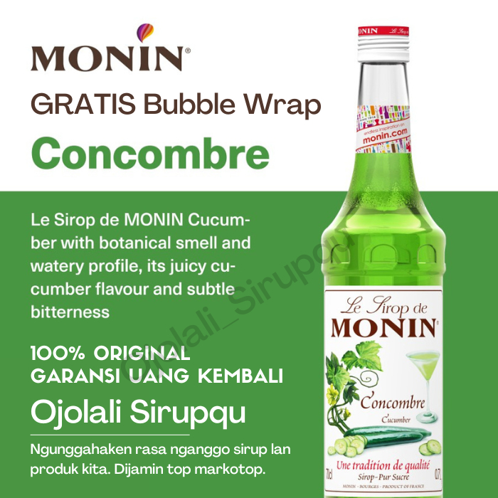 

MONIN Cucumber Syrup 70 CL 700 mL / Sirup / Cafe / Kedai / Kopi