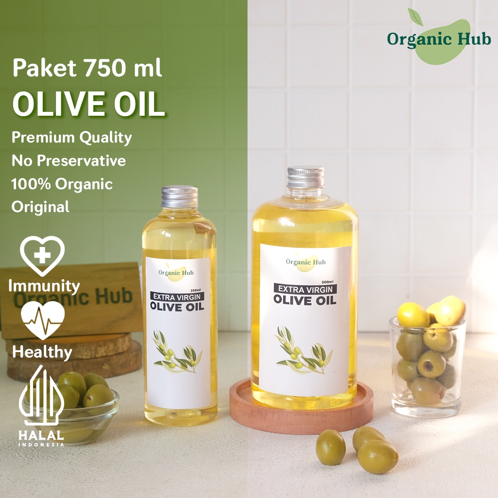 

Organic Hub Paket Hemat Minyak Zaitun 750ml Extra Virgin Olive Oil Organic Premium Murni Asli 100% EVOO Serbaguna Dikonsumsi