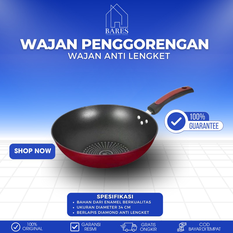 Wajan Penggorengan Anti Lengket 34cm Wok Pan Diamond