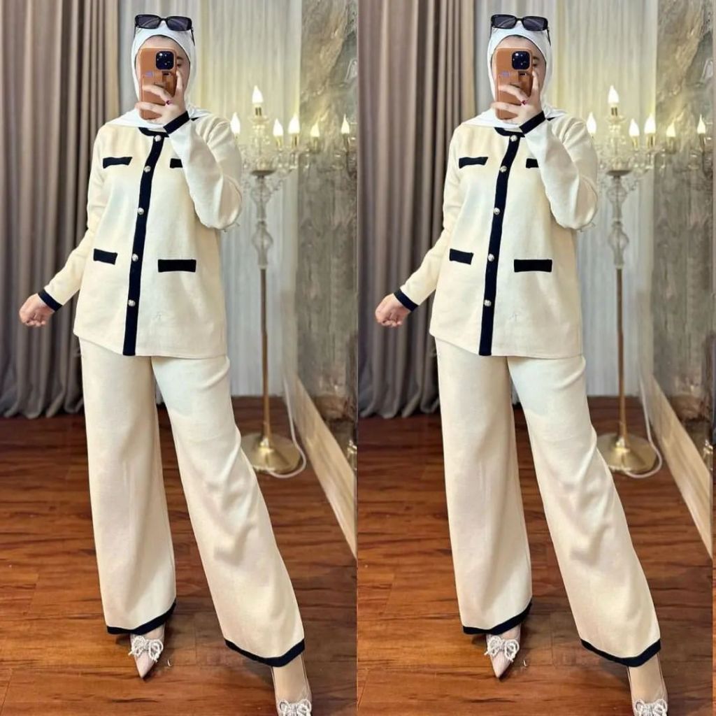 Qiana Set Baju Setelan Atasan Lengan Panjang Dan Celana Baju Setelan Kerja Kantoran Ootd Hijab Kekin