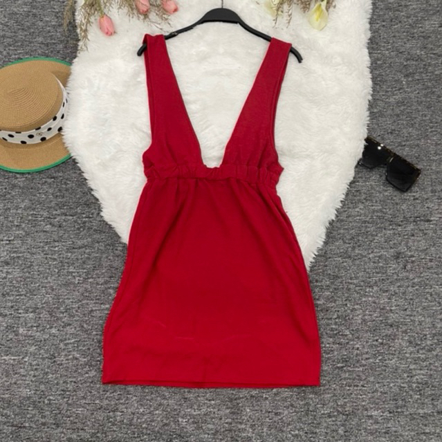 48K SHOP-Overall wanita korea midi merah / overall merah