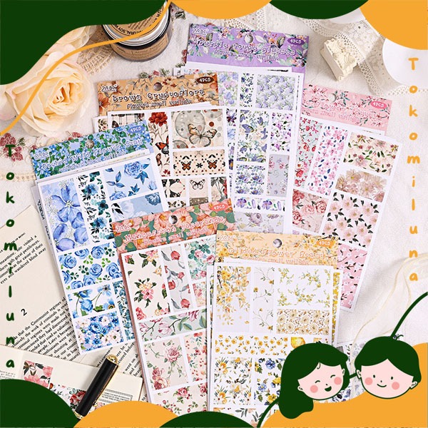 

1 set isi 4 lembar sticker flower smells deco stiker bunga cantik estetik vintage diy journaling HB1774