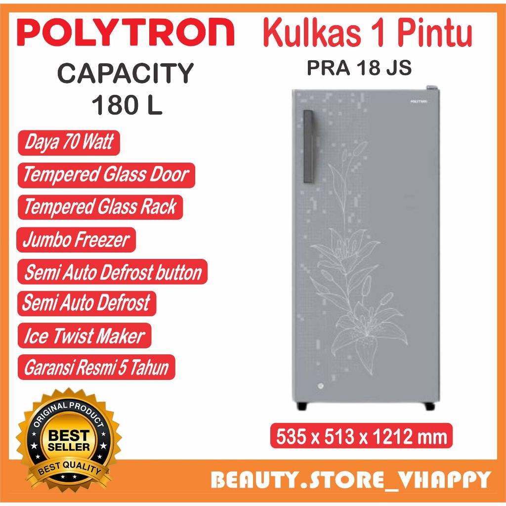 Kulkas Polytron 1 Pintu Belleza Varia 180 liter PRA 18 JS (Kota bandung dan Cimahi Bisa COD)