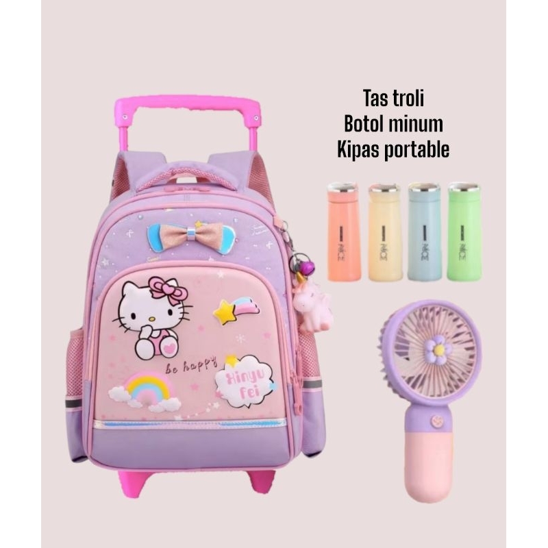 tas troli hello kitty 3in1 - tas ransel hello kitty 3in1 - tas troli anak perempuan tk paud