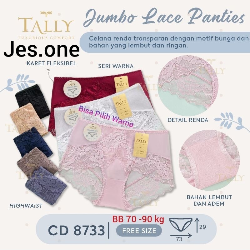 TALLY 8733 CD Celana Dalam Jumbo Brokat Renda Semi Transparan Fit XXL -XXXL