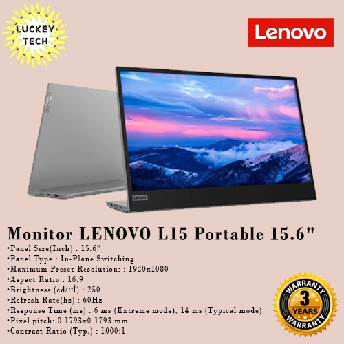 Monitor LED LENOVO L15 Portable 15.6"