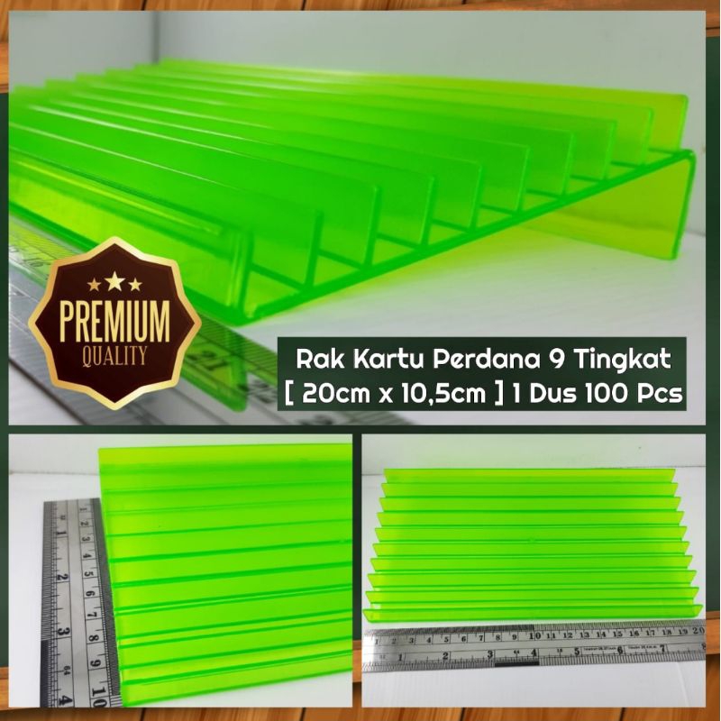 Rak Kartu Perdana AKRILIK 9 Tingkat HIJAU NEON Premium | Dudukan Voucher Konter | Display Sim Card H