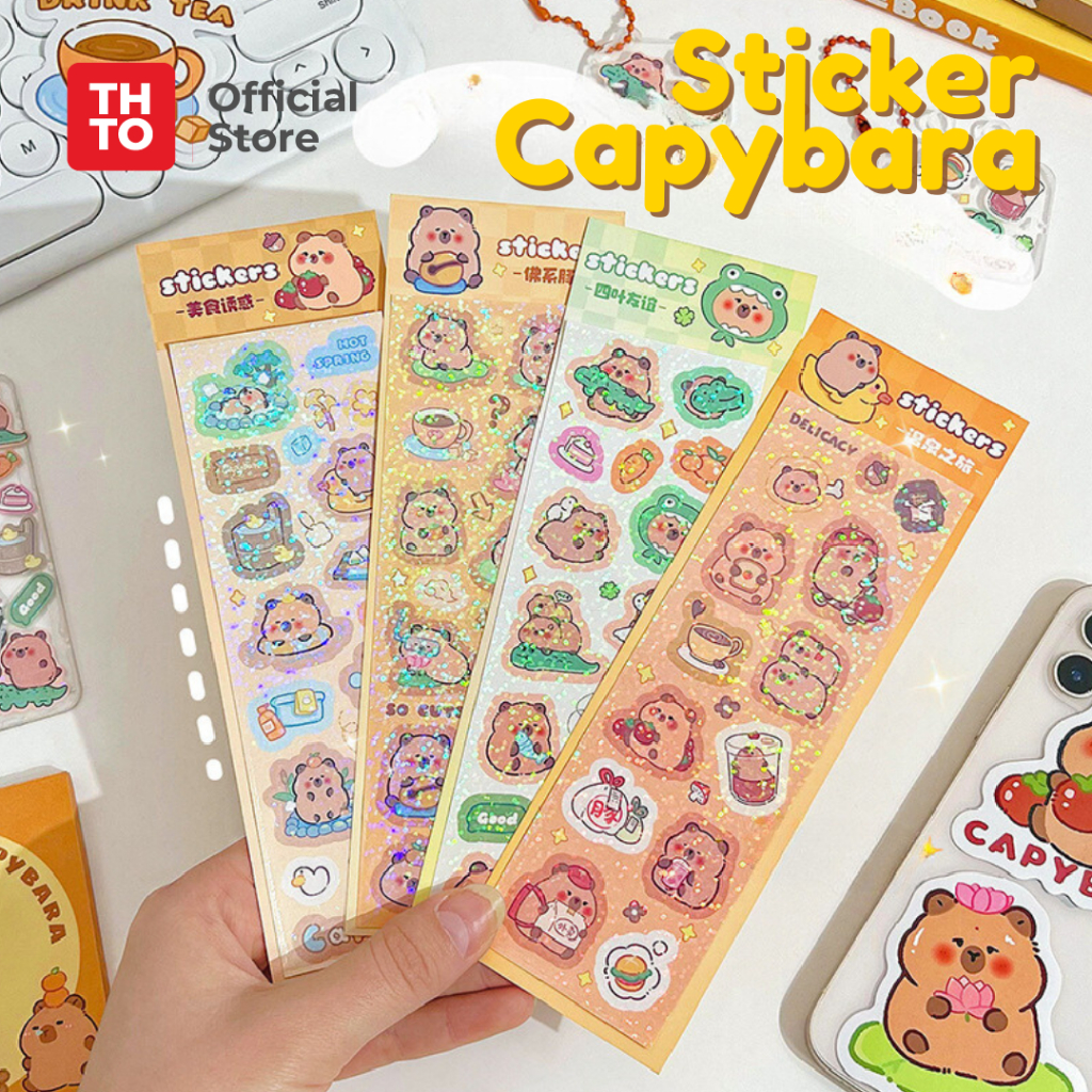 

THTO Sticker Sticky Paper Hologram Kertas Cute Capybara Note Memo Koreksi Stationery Lucu A140