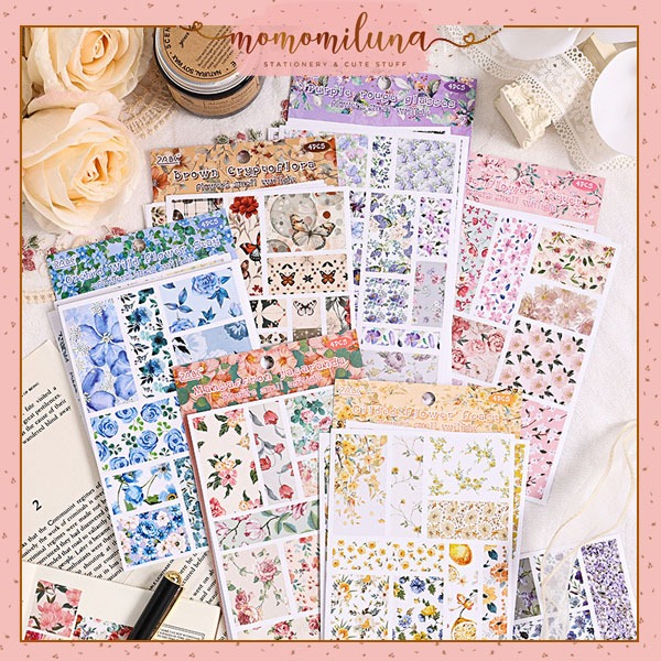 

1 set isi 4 lembar sticker flower smells deco stiker bunga cantik estetik vintage diy journaling HB1774