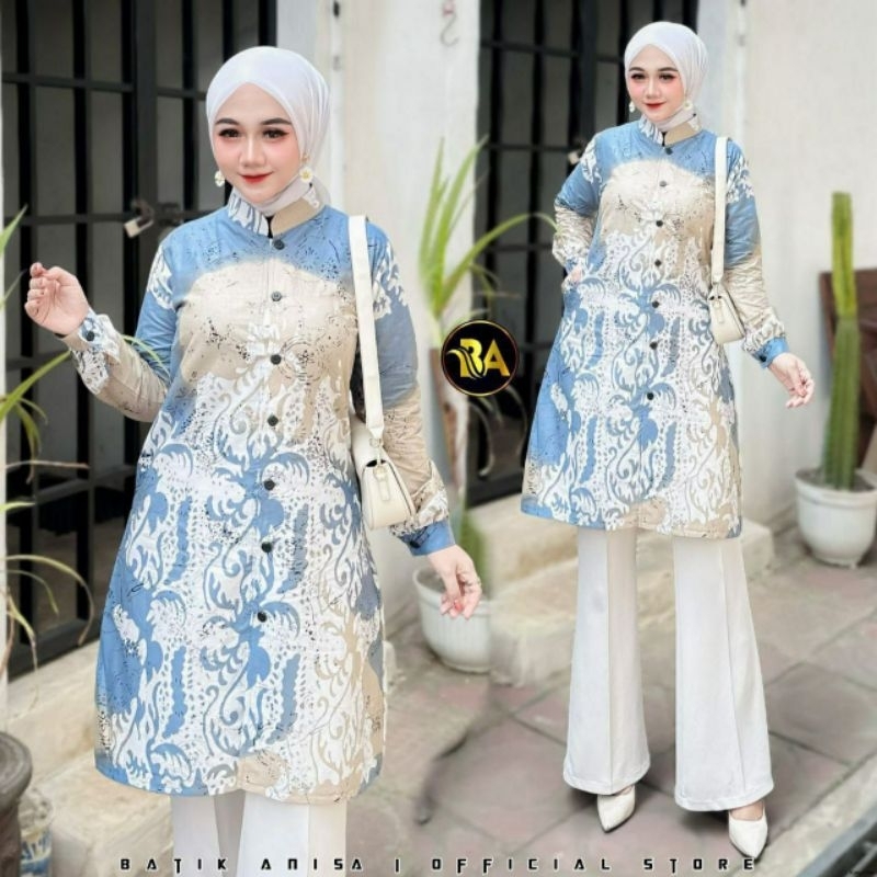TUNIK BATIK WANITA MODERN.TUNIK BATIK KATUN KANCING DEPAN