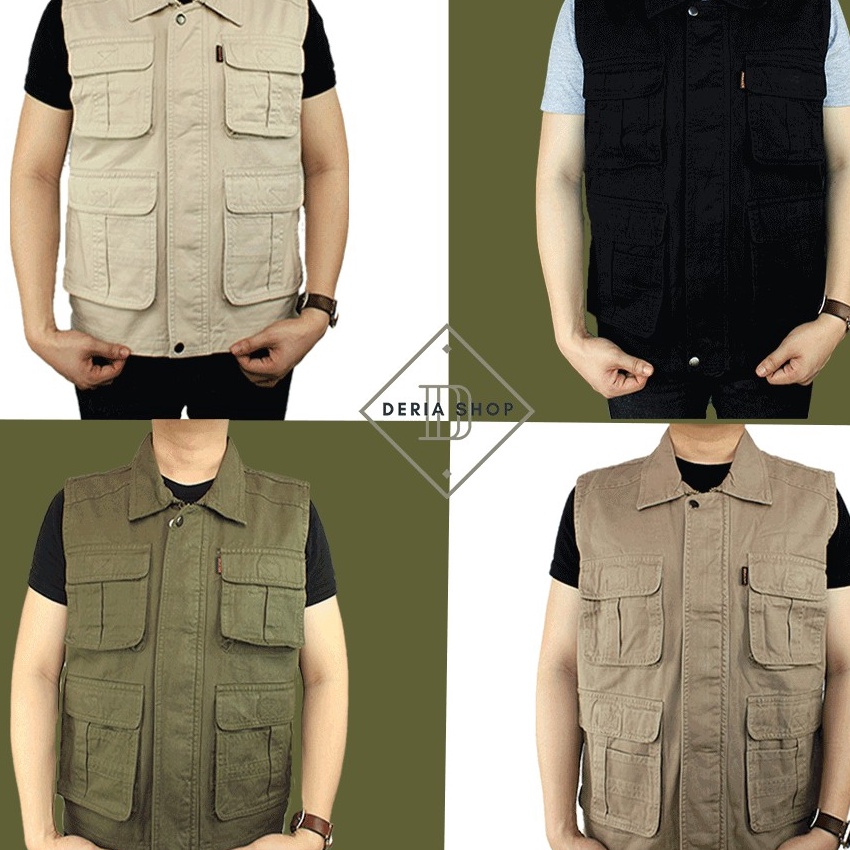 KF7 Rompi Outdoor Casual Pria Polos bahan Katun Kanvas Twill Body Vest Gunung Lapangan Cowo Jaket Ca