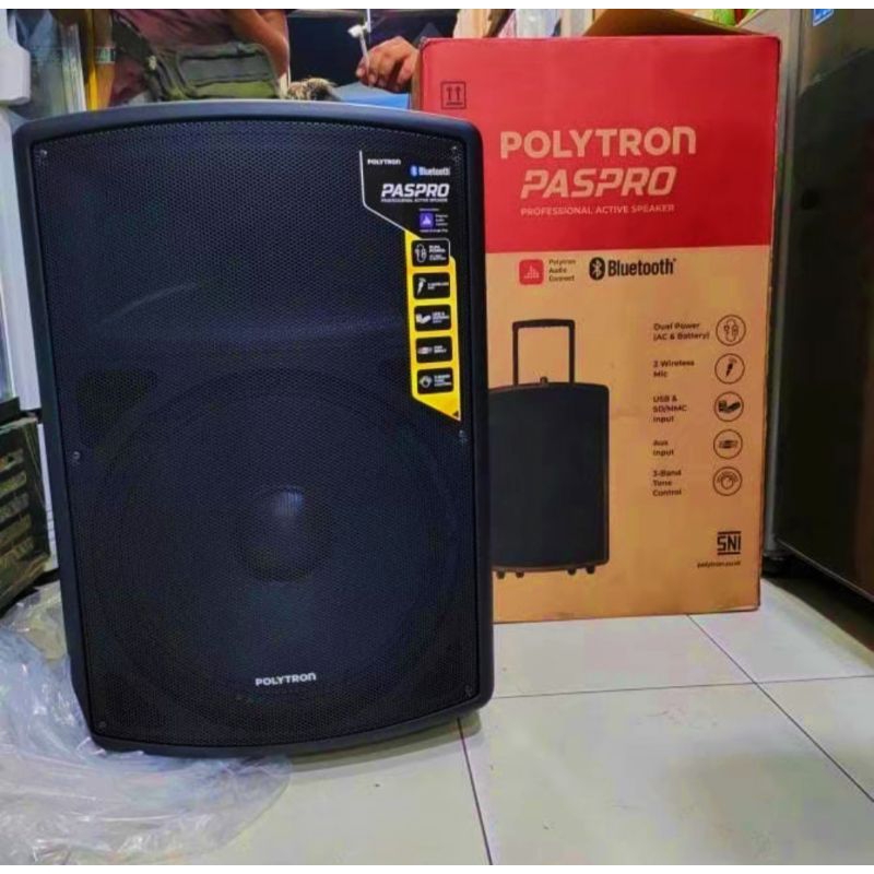 POLYTRON - BLUETOOTH ACTIVE SPEAKER PAS PRO 15F3 FREE 2 MIC POWER 120 Watt PASPRO12F6 RMS power 7 ja