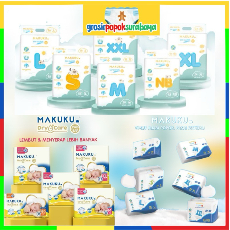 GPS - MAKUKU Diapers DRY CARE, COMFORT FIT, SLIM CARE Celana Perekat Tape Premium Popok Pampers Newb