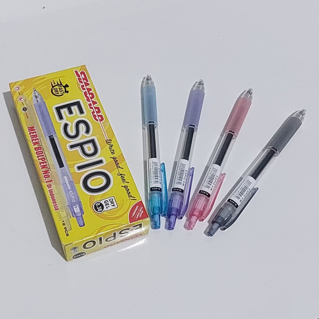 

1 LUSIN Pulpen Standard ESPIO Dry Gel 0.38mm Tinta Hitam - WARNA CASING RANDOM