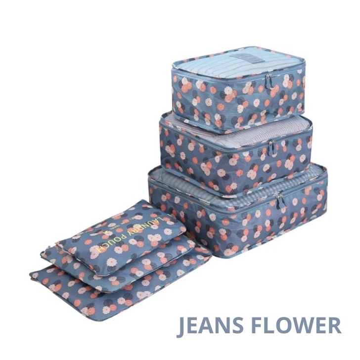 Boom Km52 2 Travel Bag 6in1Set Storage Baju Organizer Koper Travelling Motif