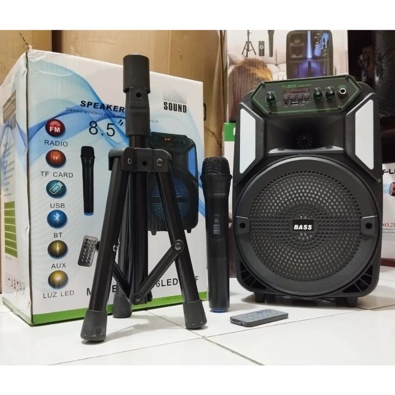SPEAKER BLUETOOTH PORTABEL DAT F8606KF 8,5 INCH BONUS MICROPHONE KARAOKE WIRELESS MP3 USB F8606KF +T