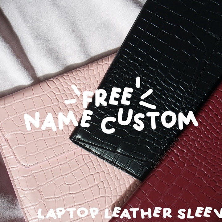 KP8 Leather Sleeve Sarung Tas Laptop Coklat Maroon Hitam Black wine Lilac blue mint grey croco kulit