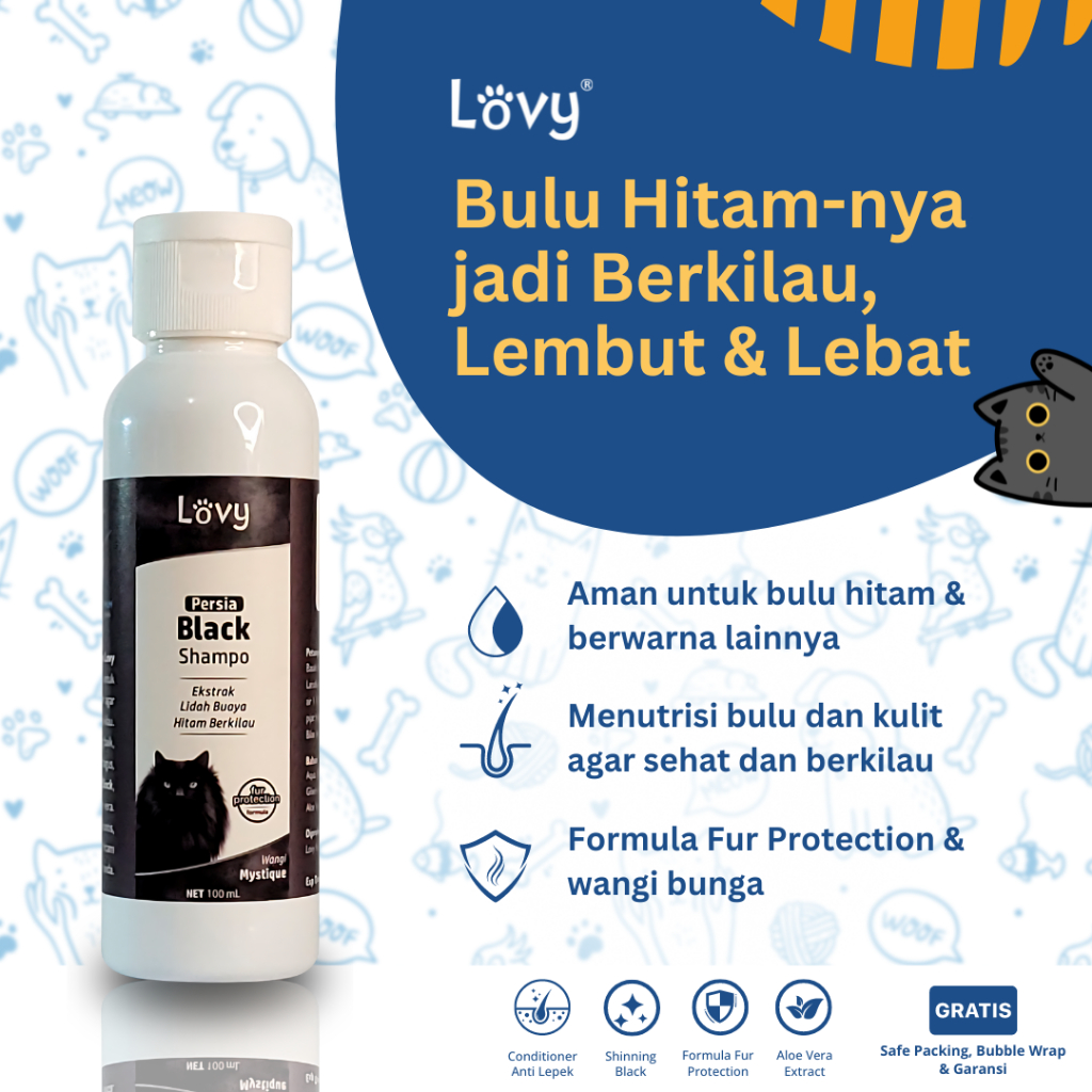 Shampo Kucing Hitam Persia Shampoo Sabun Kucing Lovy Persia BLACK 100 ml