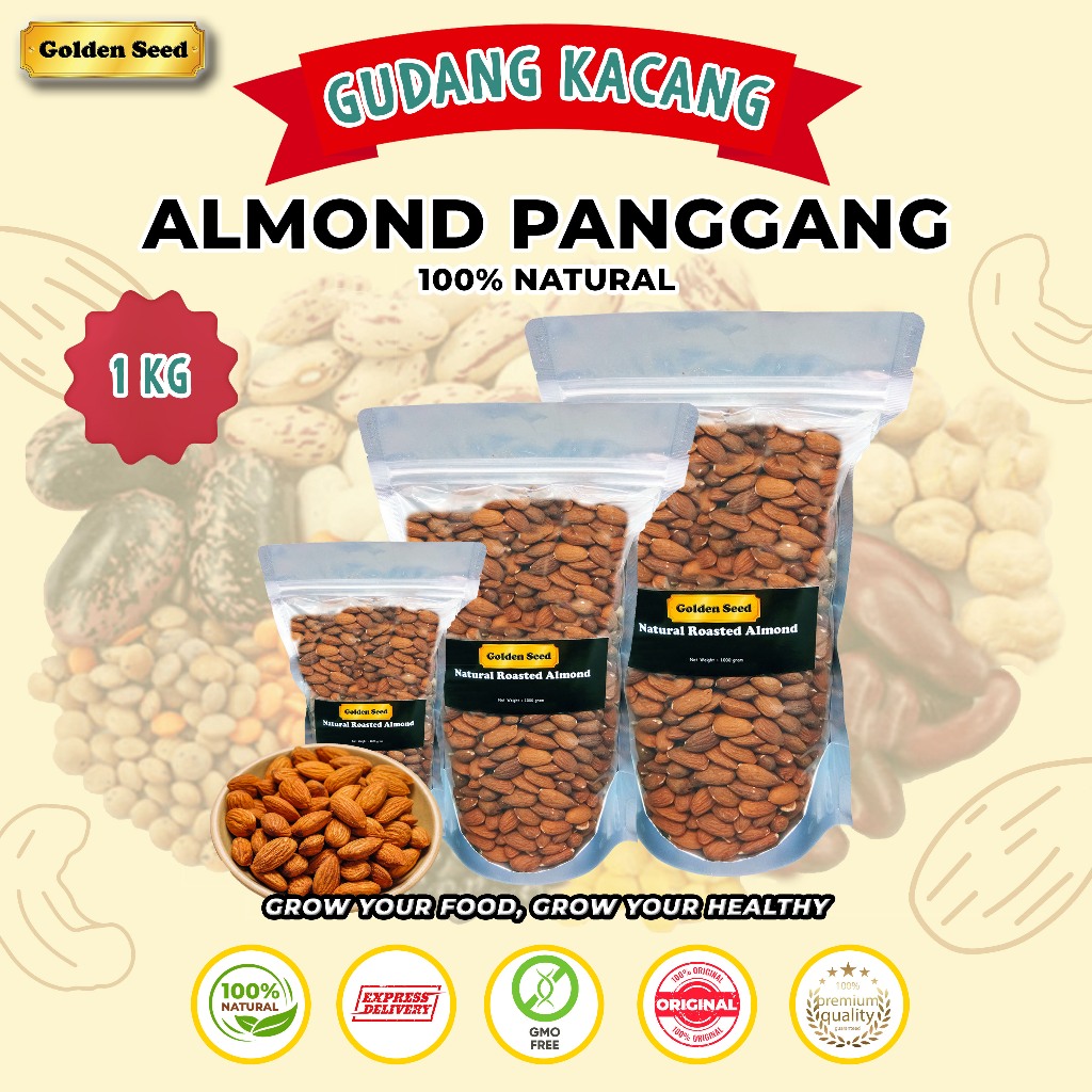 

KACANG ALMOND PANGGANG 1 KG / ROASTED ALMOND 1000 GRAM / ALMOND BLUE DIAMOND 1000 GR / KACANG ALMOND ROASTED PREMIUM