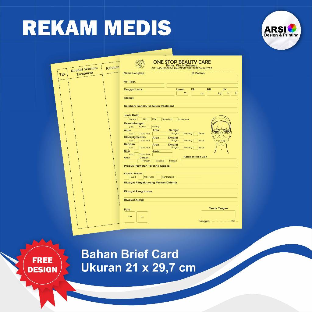 

Kartu Rekam Medis / Medical Record Card Ukuran 29,7 x 21 cm (A4) 2 sisi